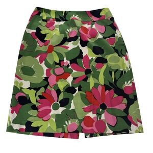 VTG Talbots Skirt Women's Size 2P Green Floral 68% Silk Mini A-Line‎ Lined USA